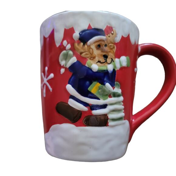 Christmas, Winter, Holiday Mugs Cups Set of 4 One Red One Blue One Tan One Green - Picture 11 of 12